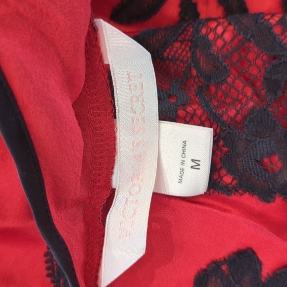 Victoria's Secret Red Mini Silk Slip Dress Nightgown Vintage 2001 Lace Y2k - Picture 12 of 15